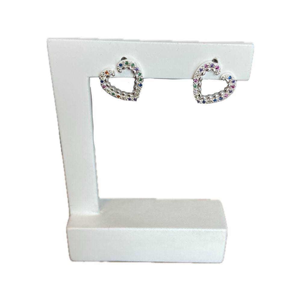 Brinco Coração Vazado Borda Cravejada Colors Banhado a Prata