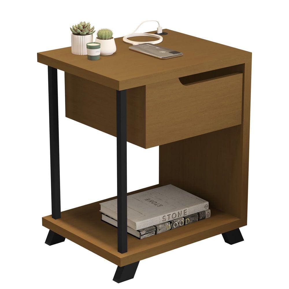 Mesa de Cabeceira com 1 Gaveta Design Estilo USB - Nature - TuttiCasa