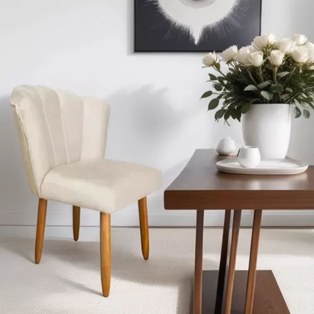 Cadeira Poltrona Sala Jantar Penteadeira Pétala Suede Bege