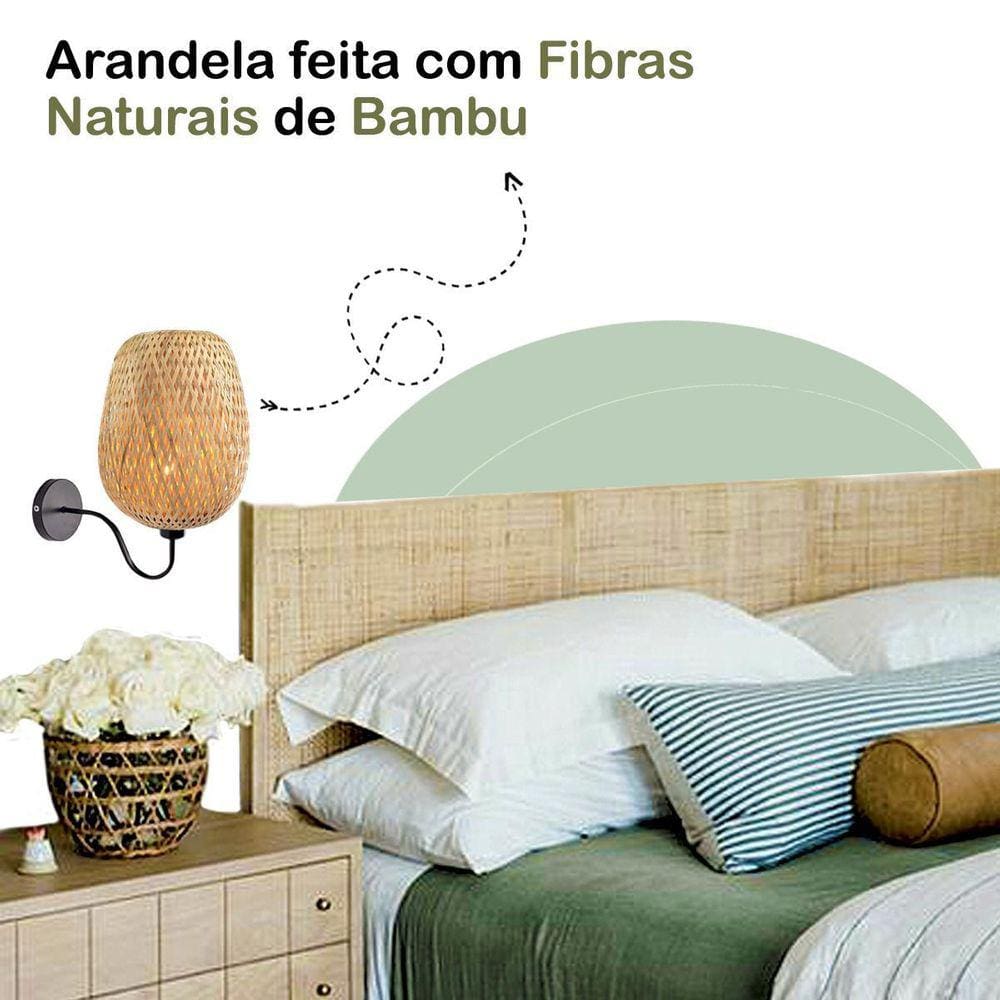 Arandela Bambu Fibra Natural Artesanal Boho Cabeceira Nat58