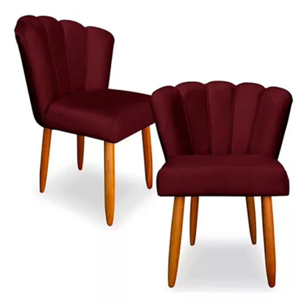 Kit 2 Cadeiras Poltrona Sala Jantar Penteadeira Pétala Suede Bordo