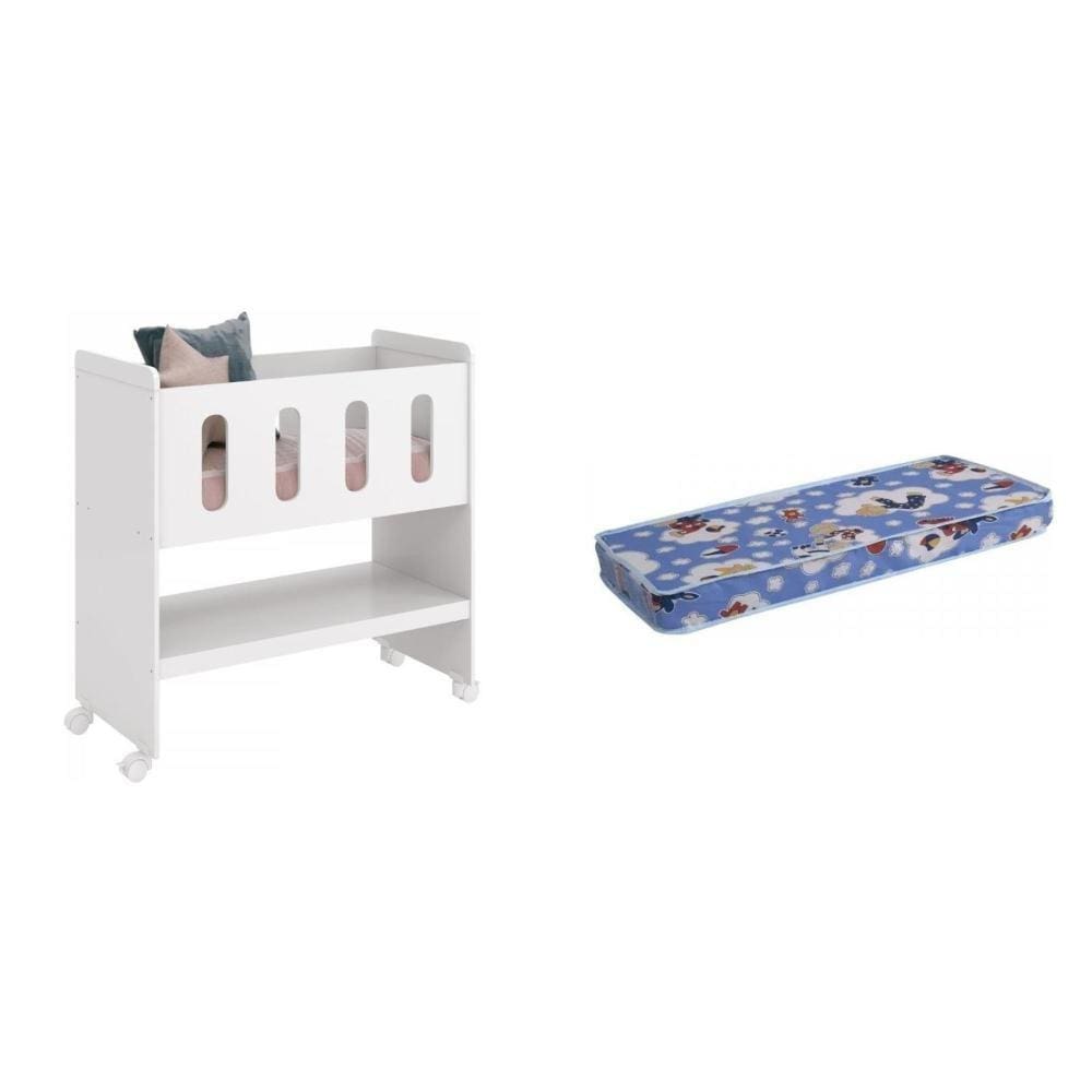 Mini Berço 3 em 1 e Colchão Zain Móveis Reller Branco Fosco