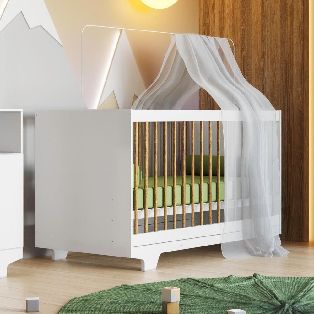Berço Mini Cama 100% MDF com Colchão Flocos Branco