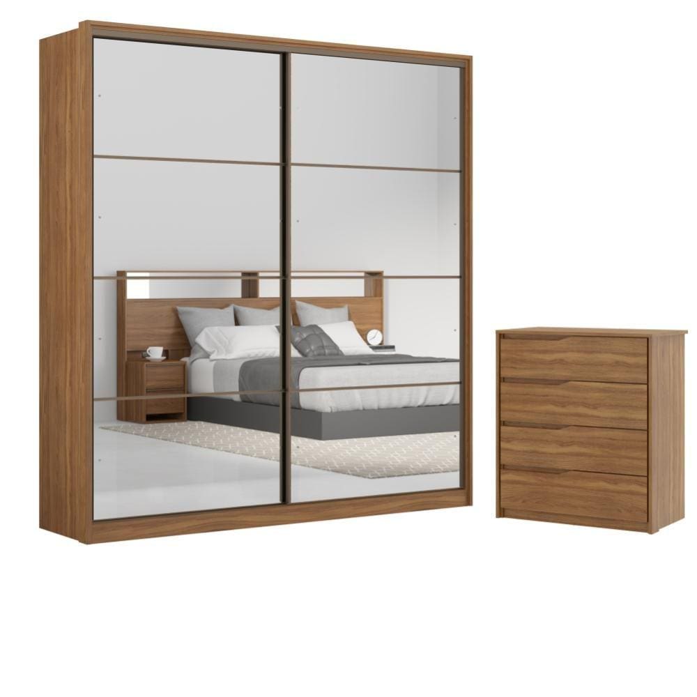 Jogo de Quarto Roupeiro com 2 Espelhos e Comoda Valencia