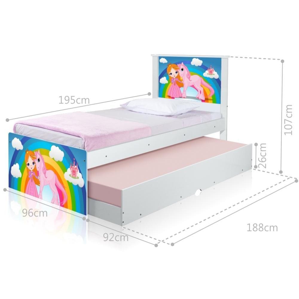Cama Princesa e Unicórnio com Auxiliar e Colchões