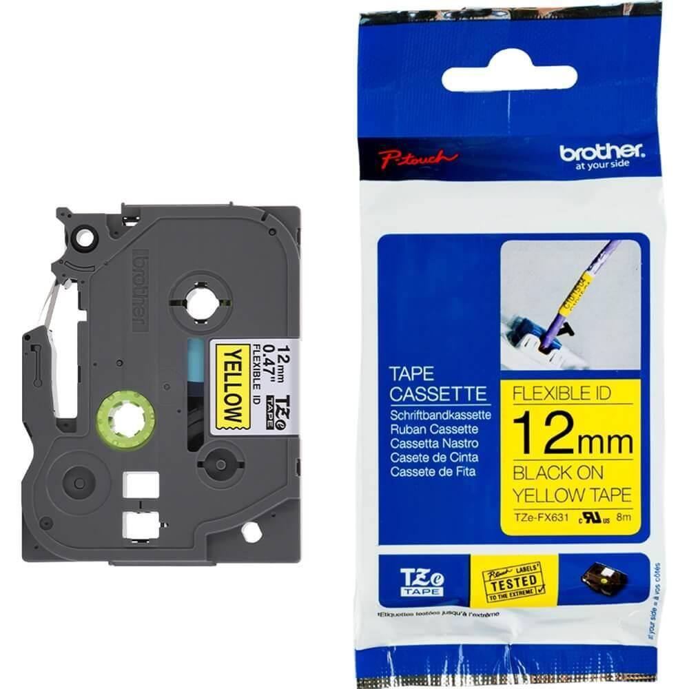 Fita Brother TZE-FX631 12mm Preto sobre Amarelo