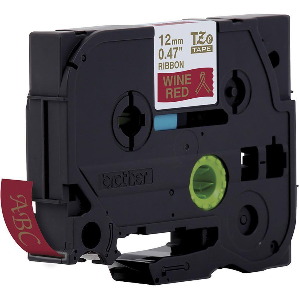 Fita Brother TZE-RW34 12mm Ouro sobre Cetim Vinho