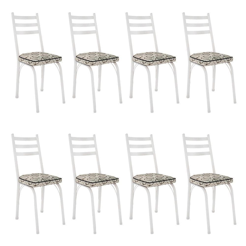 Kit 8 Cadeiras de Cozinha Luisiana Estampado Cedro Pés de Ferro Branco - Pallazio