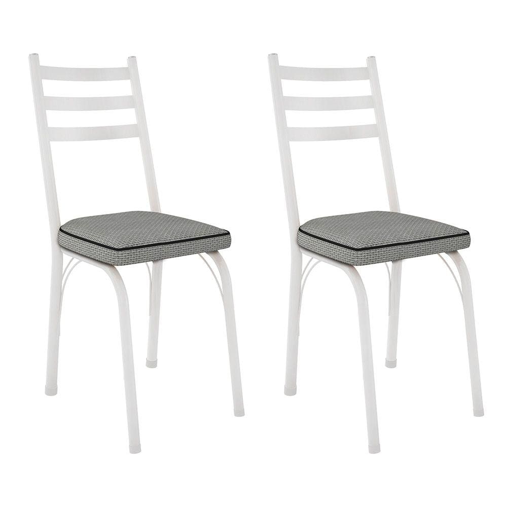 Kit 2 Cadeiras de Cozinha Luisiana Estampado Platina Pés de Ferro Branco - Pallazio