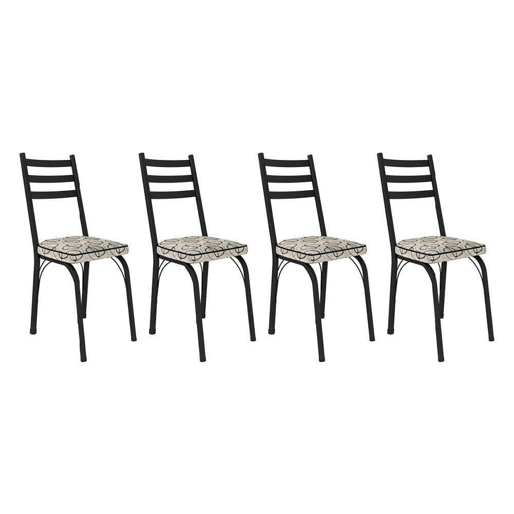 Kit 4 Cadeiras de Cozinha Luisiana Estampado Cedro Pés de Ferro Preto - Pallazio