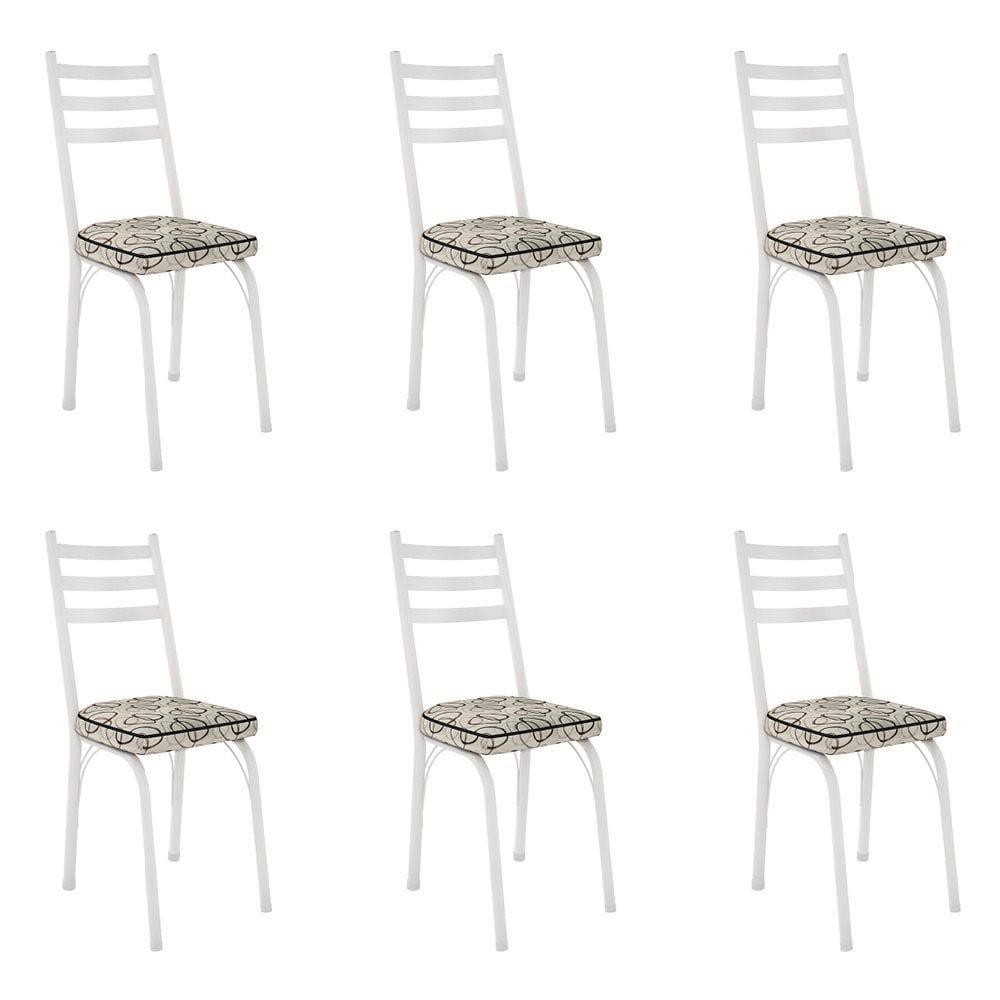 Kit 6 Cadeiras de Cozinha Luisiana Estampado Cedro Pés de Ferro Branco - Pallazio