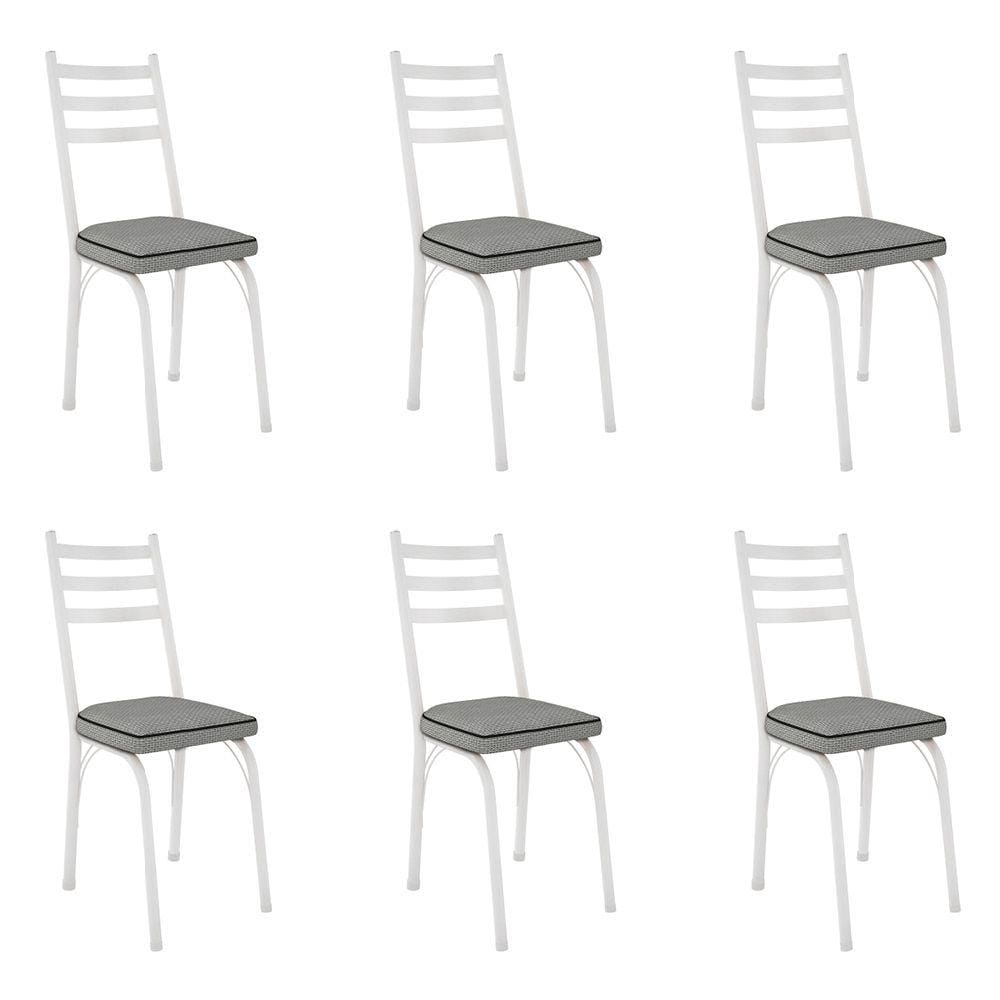 Kit 6 Cadeiras de Cozinha Luisiana Estampado Platina Pés de Ferro Branco - Pallazio