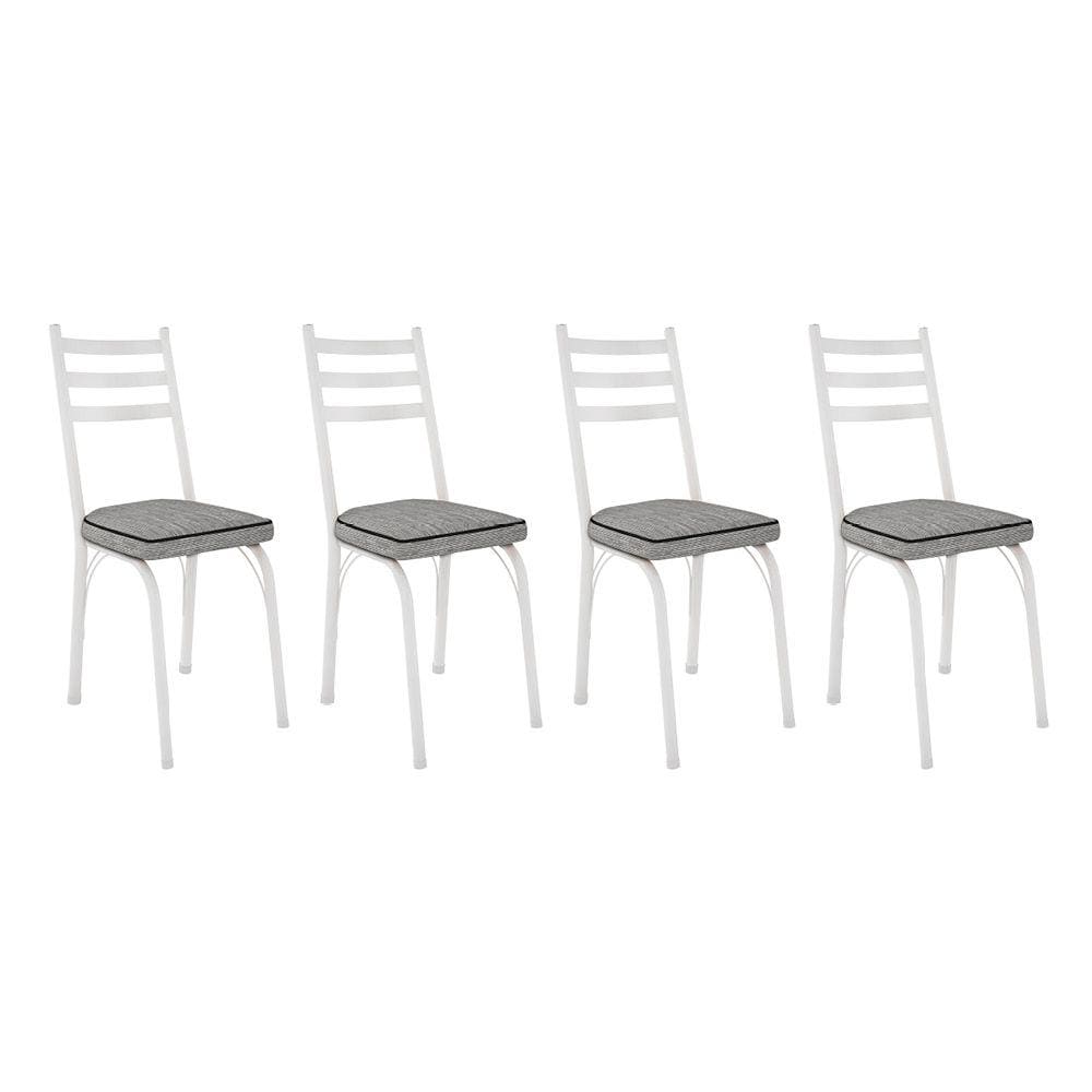 Kit 4 Cadeiras de Cozinha Luisiana Estampado Grafiato Pés de Ferro Branco - Pallazio