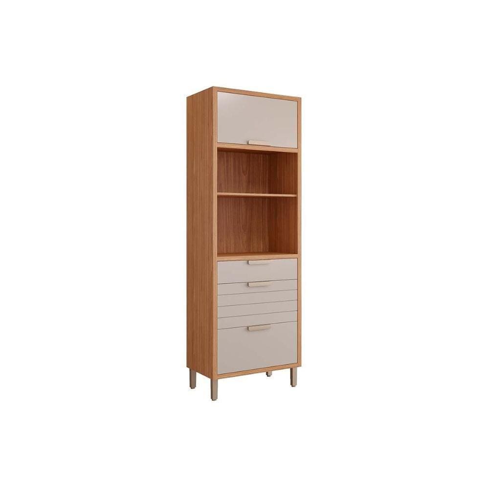 Módulo Cozinha MGM Eloise Paneleiro Duplo Forno c/2 Gavetas e 2 Portas Basculantes Riscadas 70 cm Freijo/Off White-MGM