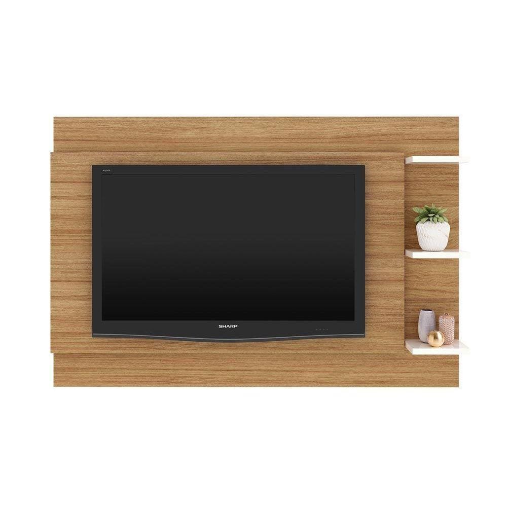 Painel Home p/TV até 65 Polegadas PL3002 c/ Prateleiras 180x120cm Natural/Off White - Tecno Mobili