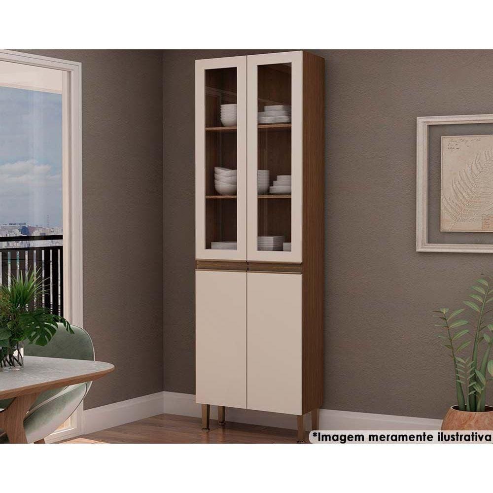 Paneleiro de Cozinha Conecta c/ 4 Portas c/ Vidro Off White/Ebano - Genialflex