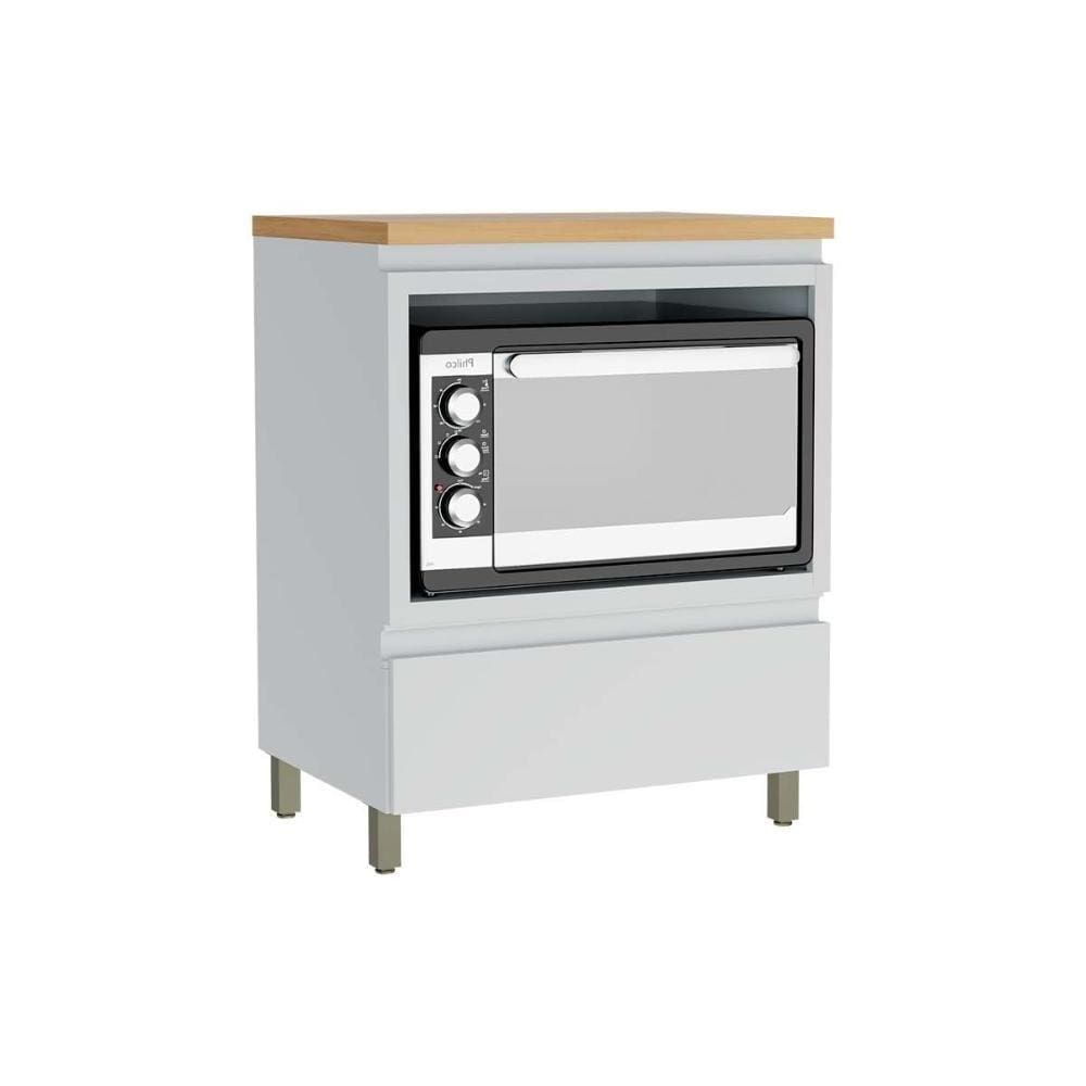 Balcão de Cozinha Rainha p/ Forno 1 Porta c/Tampo 70 cm Branca/Nature - Nesher