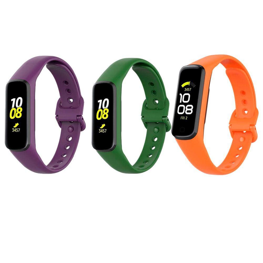 Três Pulseira De Silicone Para Galaxy Fit2 - R220 - ROXA / VERDE / LARANJA