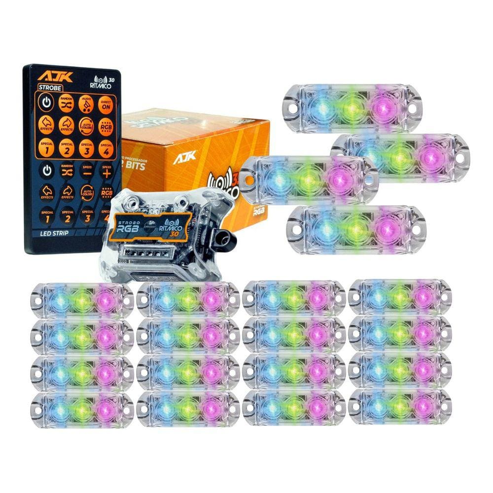 Kit Strobo AJK RGB Rítmico 3.0 + 40 Faróis 6W