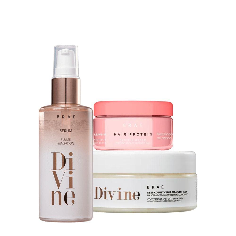 Kit Braé Hair Proteín Divine Plume e Máscara Capilar (3 produtos)