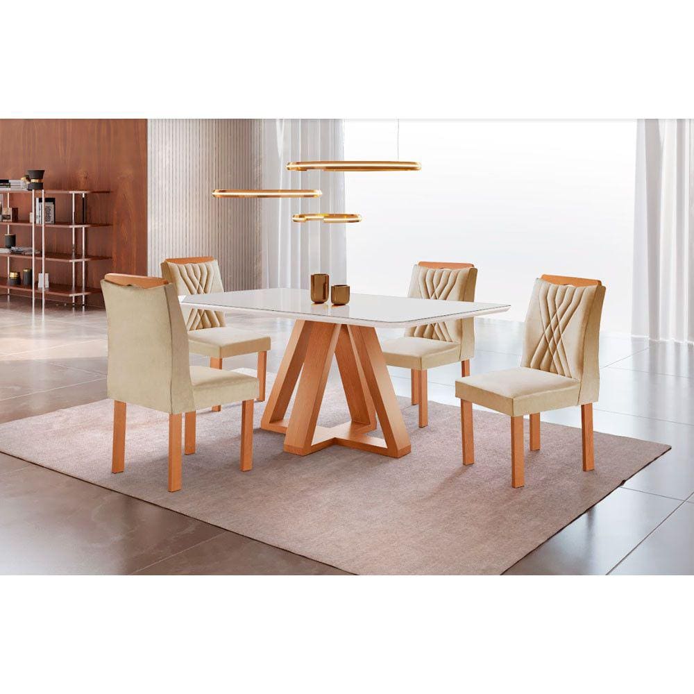 Conjunto Mesa Madri com 4 Cadeiras Lisboa Tampo em Vidro 120x90cm Cel Móveis