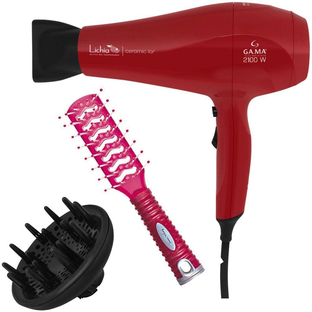 Kit - Secador Gama Lichia Ceramic Ion 2100W 127V + Escova Proart For You Rosa 9876