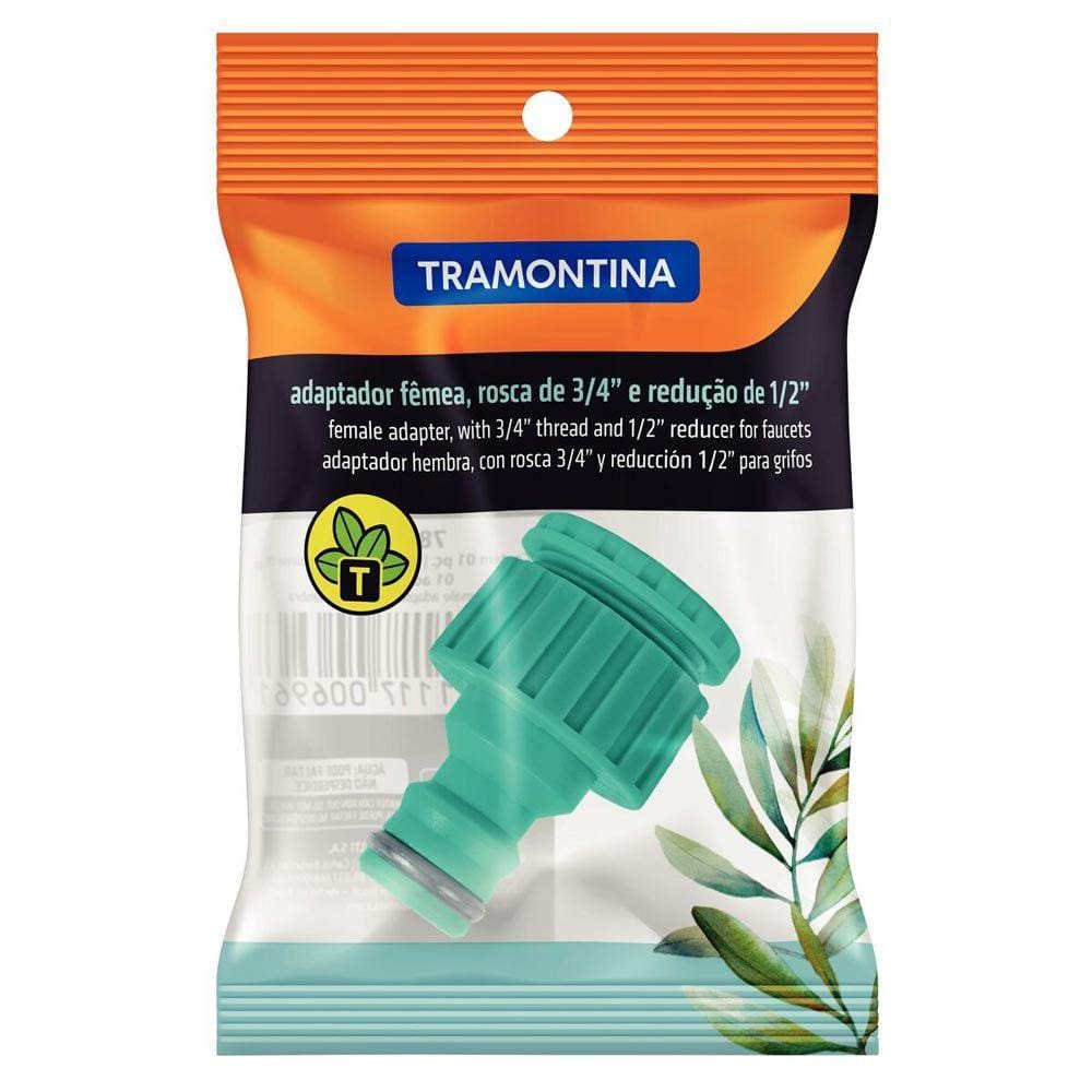 Adaptador Tramontina Fêmea Rosca 3/4\" e Redução 1/2\" em Plástico Para Jardim