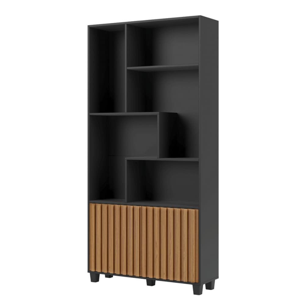Estante para Livros 2 Portas 100% MDF Nature Preto/Freijó - Dalla Costa