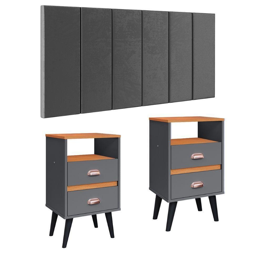 Cabeceira Estofada Box Casal Queen 1,60 Julia Kit 2 Mesinhas com Gavetas Canto Lateral Cama Aparador Objetos Classic New – RPM