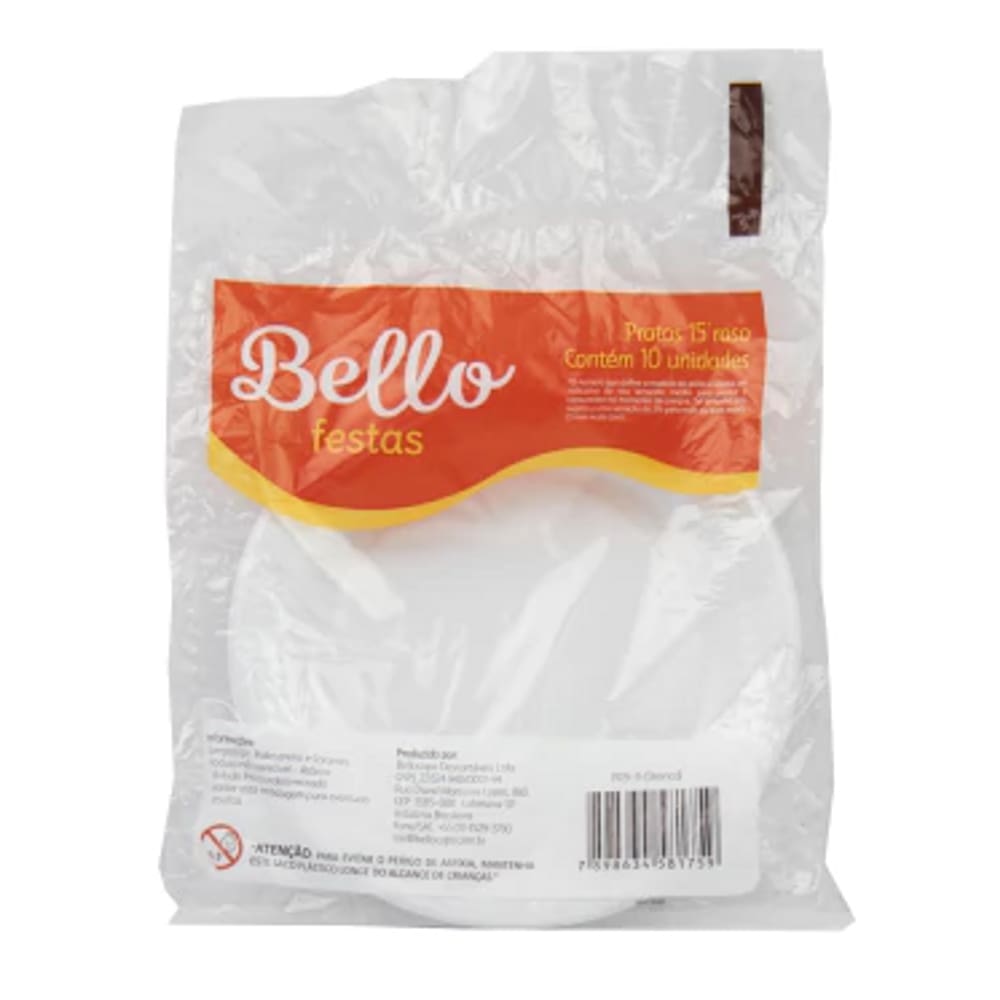 PRATO PS RASO 21CM - BRANCO - BELLOCOPO - Pacote com 10 unidades