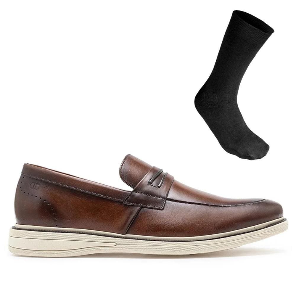 Sapato Social De Couro Democrata Masculino Metropolitan Bay 273103 + Meia Social Color Sports