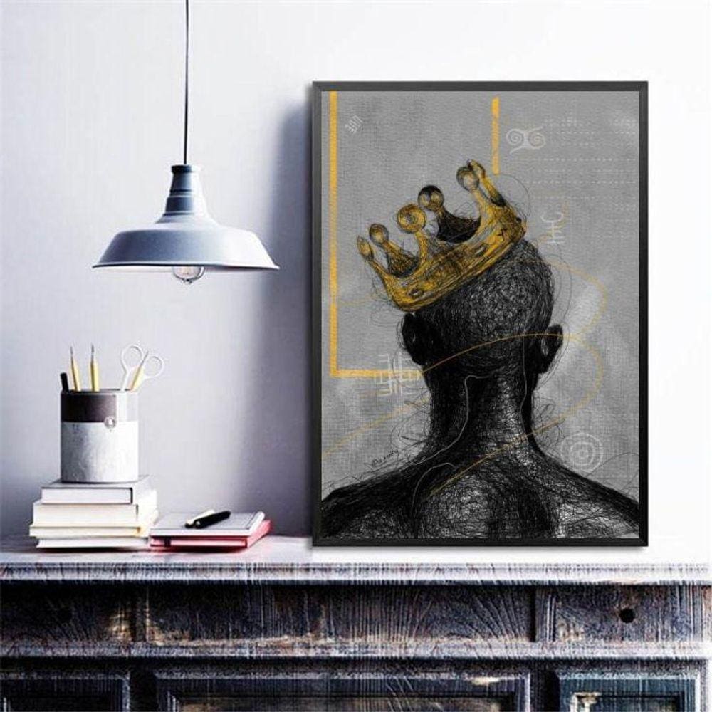 Quadro Decorativo Abstrato Negro Com Coroa 45X34Cm