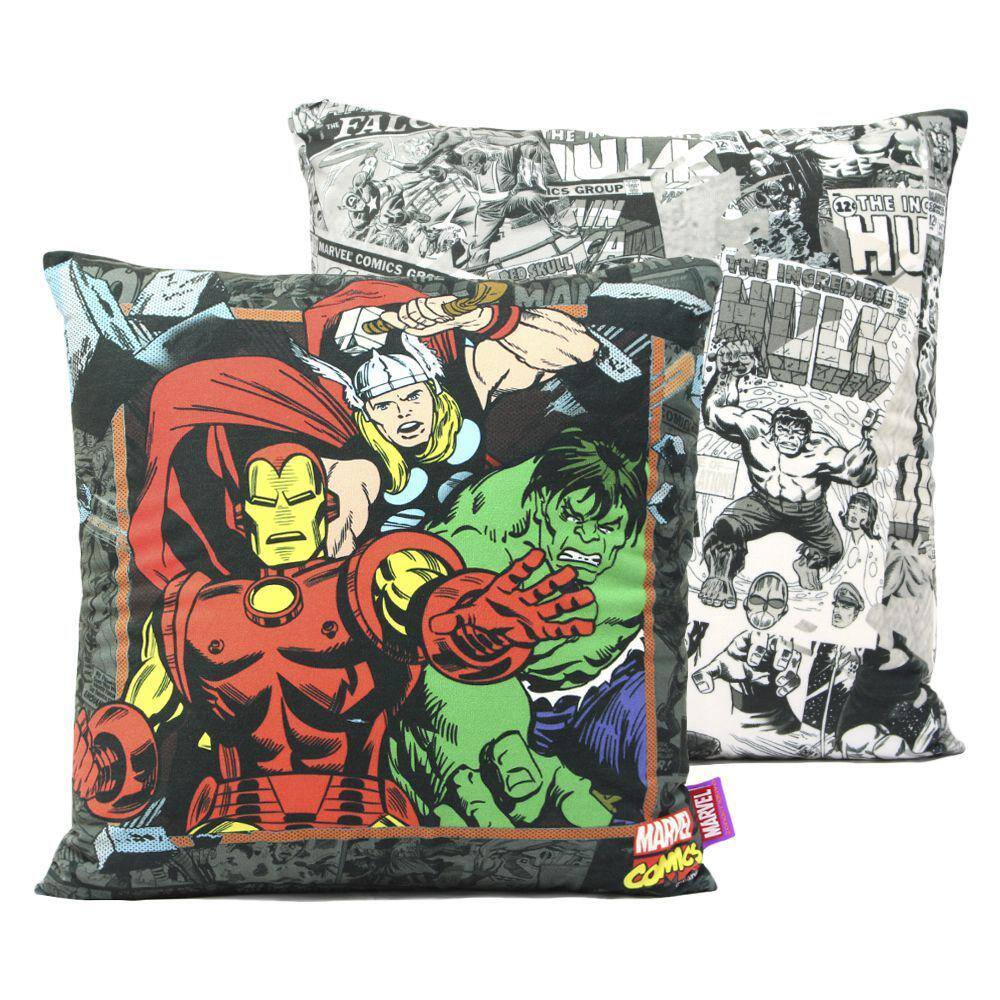 Almofada Vingadores Homem De Ferro Hulk Thor Aveludada Quadrada 40x40cm Oficial Marvel