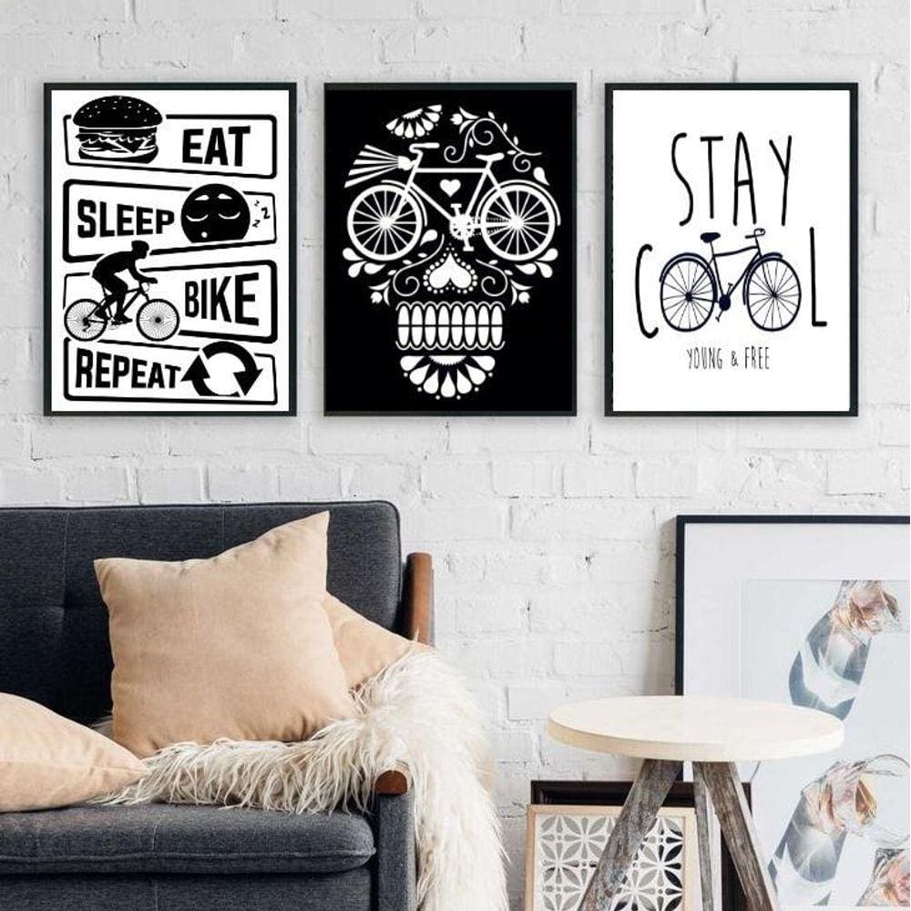 Kit 3 Quadros Decorativos Cantinho Da Bike 33X24Cm - Vidro