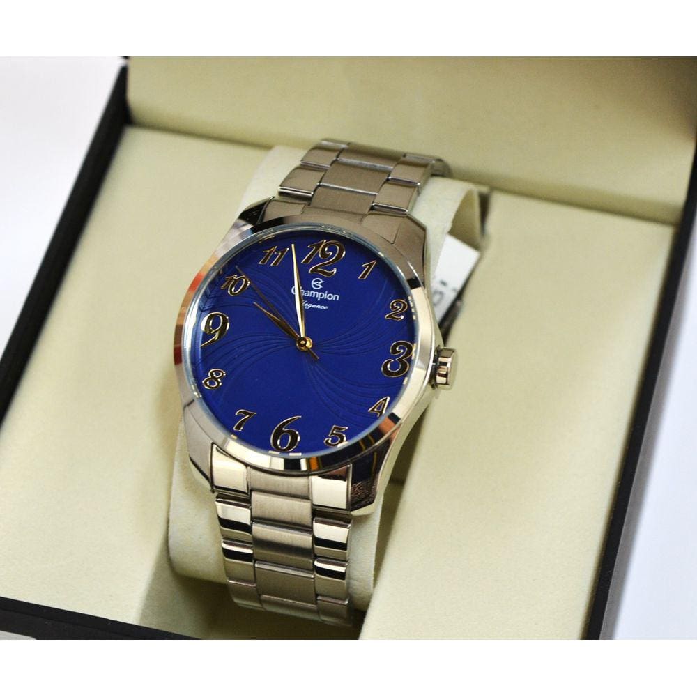 Relogio Champion Prateado Visor Azul Grande Numeros Cn26715f