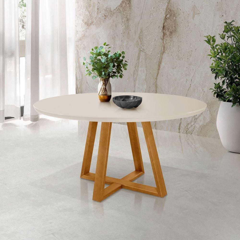 Mesa de Jantar Tampo MDF e Vidro Redonda 90x90 - Jade