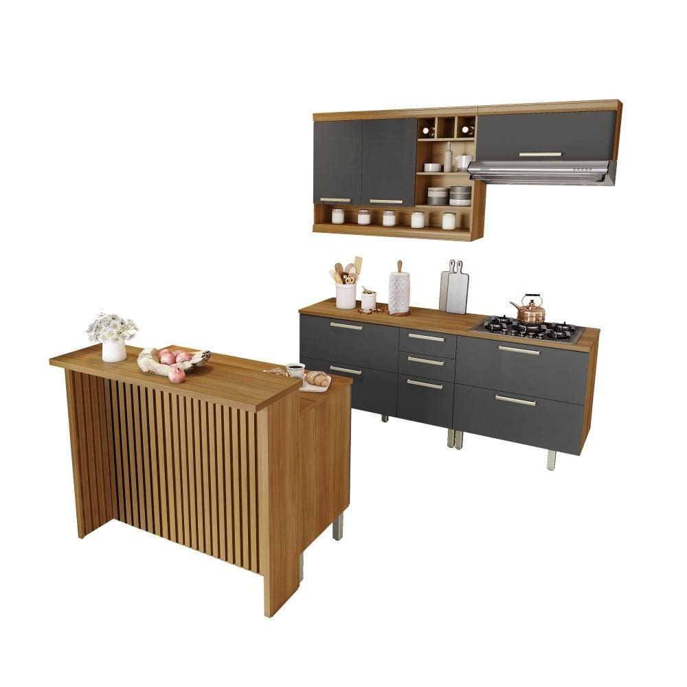 Cozinha Modulada 100% MDF 6 Peças Nesher Burguesa Marrom Grafite