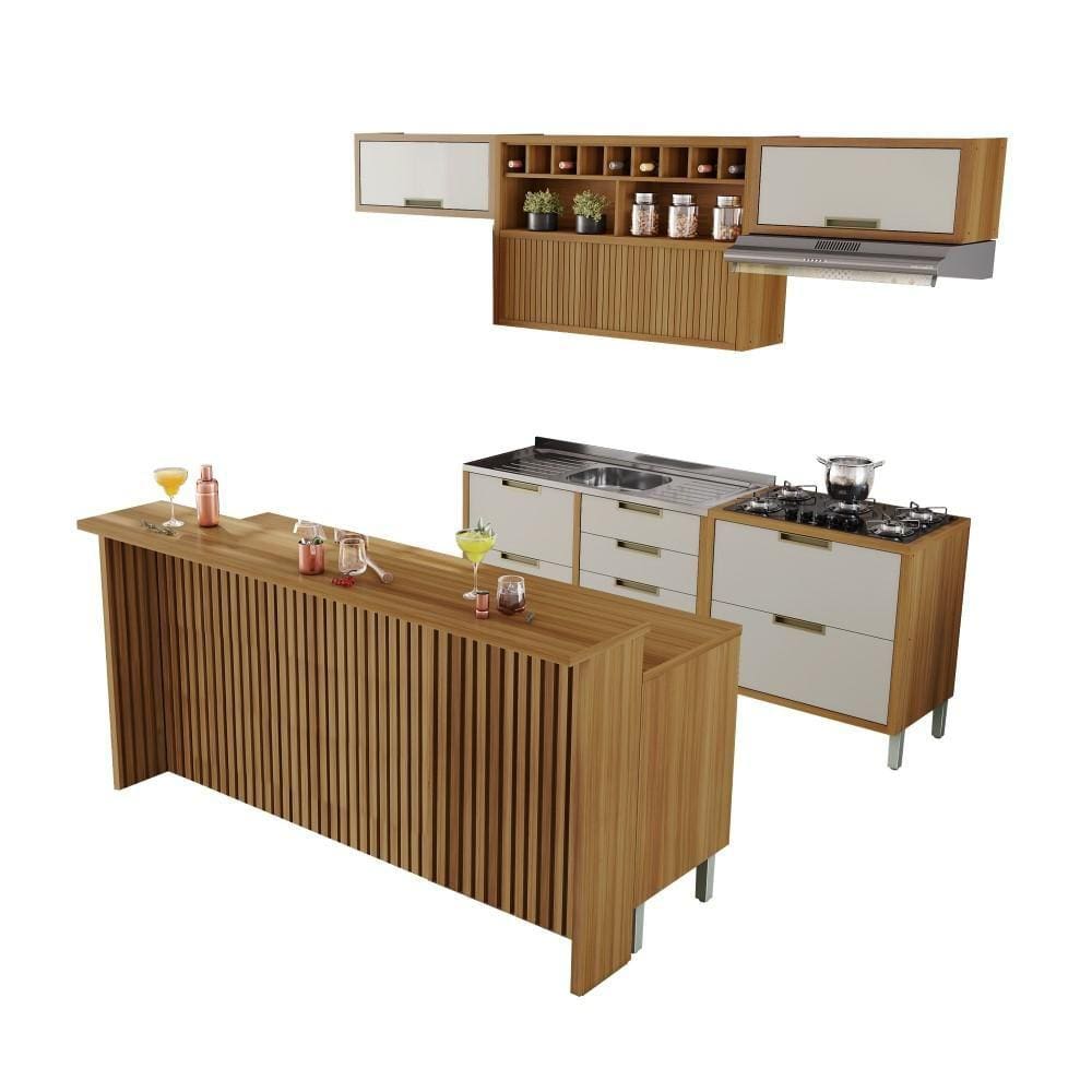 Cozinha Modulada 100% MDF 8 Peças Nesher Imperatriz Marrom Off White