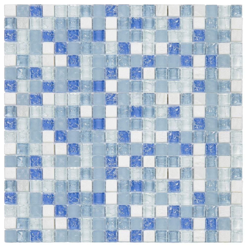 Pastilha Mesclada de Mármore e Vidro 31cm x 31cm Stone Glass Mosaic Placas Azul