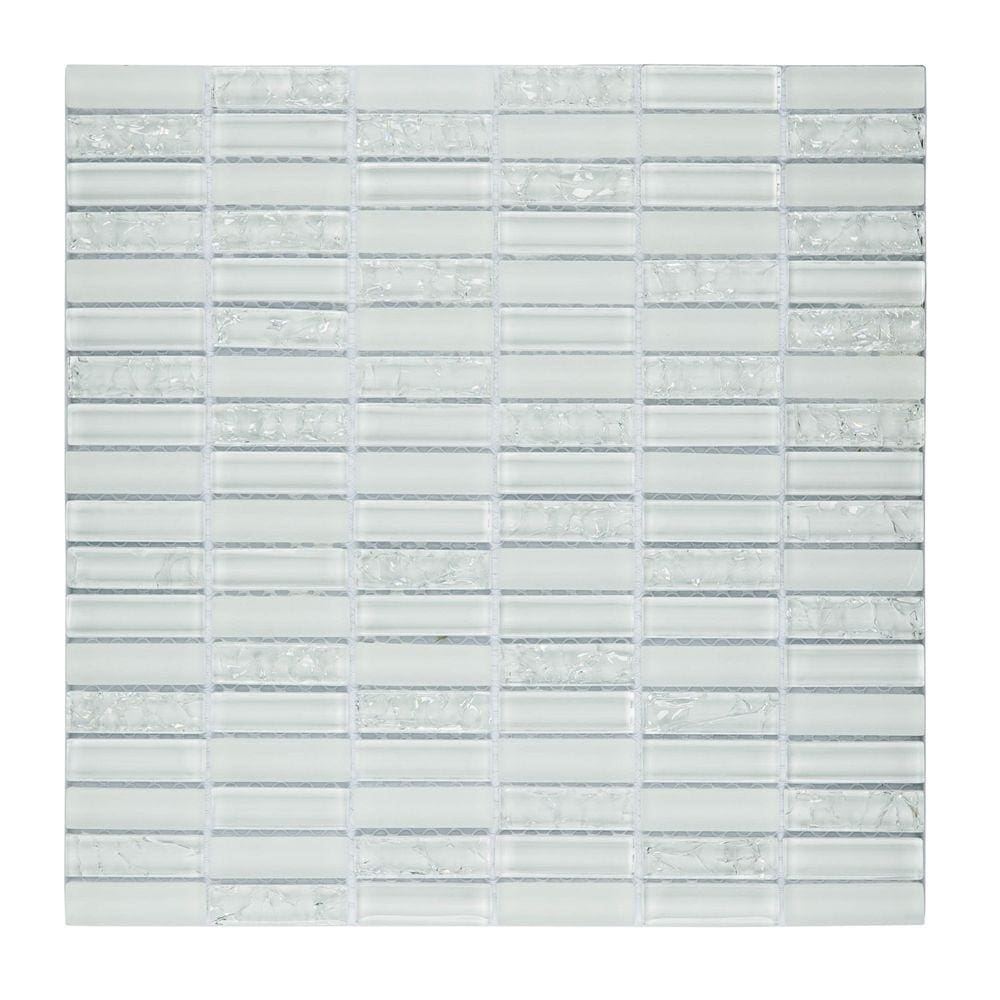 Pastilha Mesclada de Vidro 30cm x 30cm Strip Glass Mosaic Placas Branco
