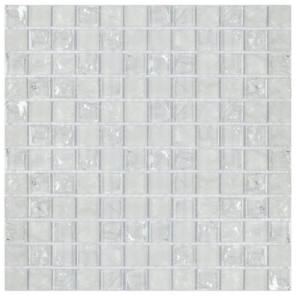Pastilha de Vidro Ice Glass Mosaic 30cmx30cm Placas Branco Quebrado
