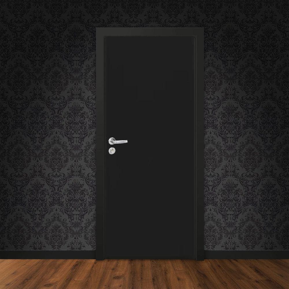 Kit Porta de Madeira 210x90cm Lisa Laqueada Esquerda Moldufama Preto