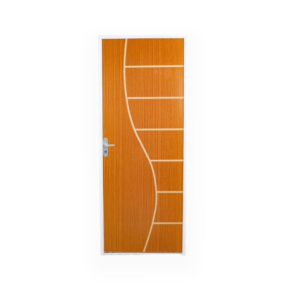 Kit Porta de Madeira Decorada 215x85cm com Batente de Aço 06cm Cantareira MGM Mogno