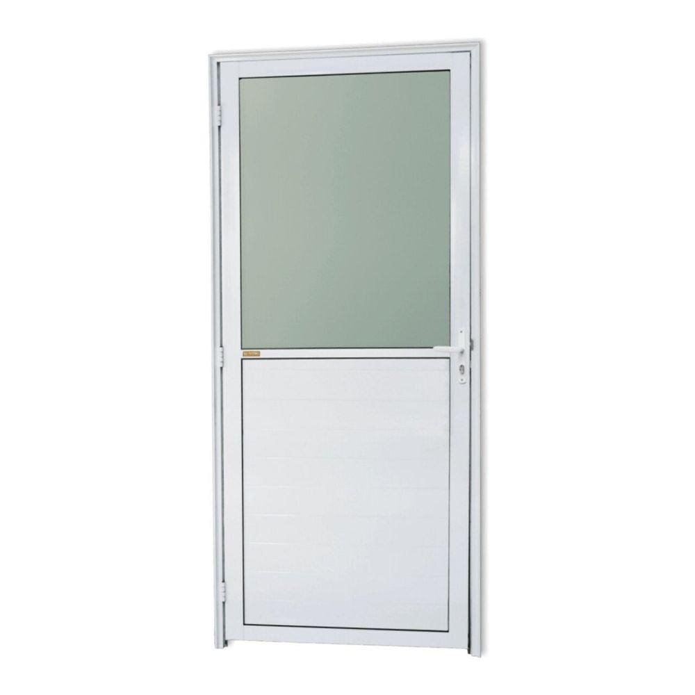 Porta de Alumínio Lambri e Vidro 210x90cm com Vidro Boreal Super Brimak Branco