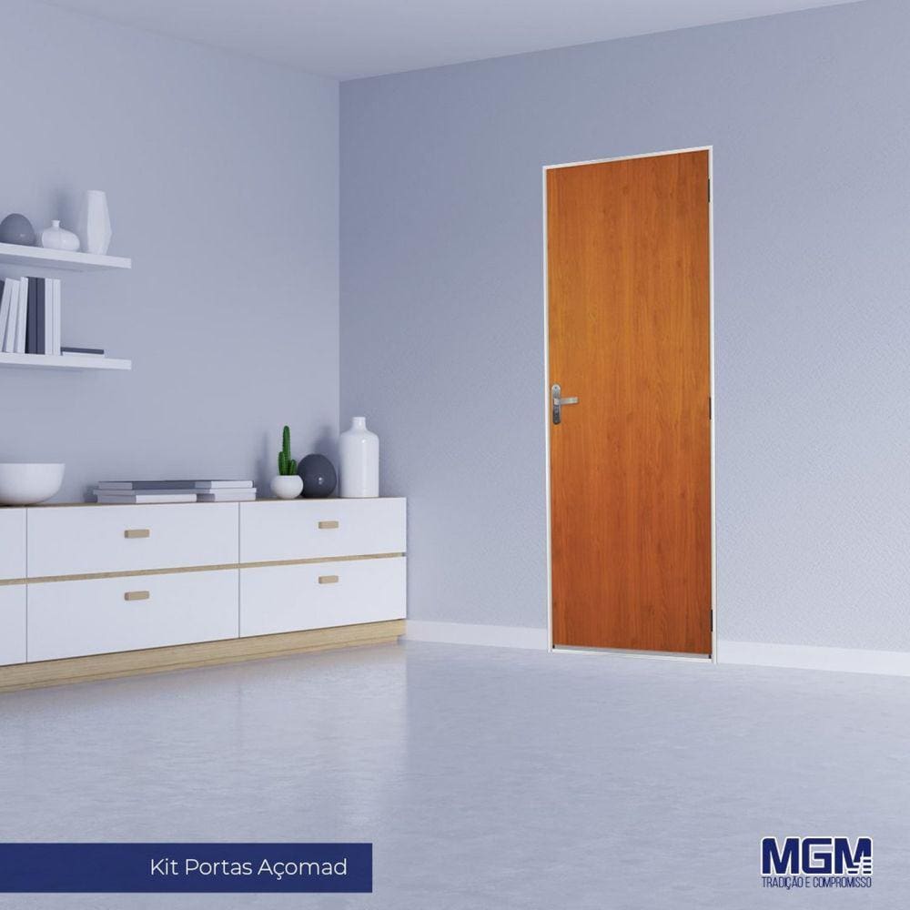 Kit Porta de Madeira Lisa 215x65cm com Batente de Aço 06cm Açomad MGM Mogno