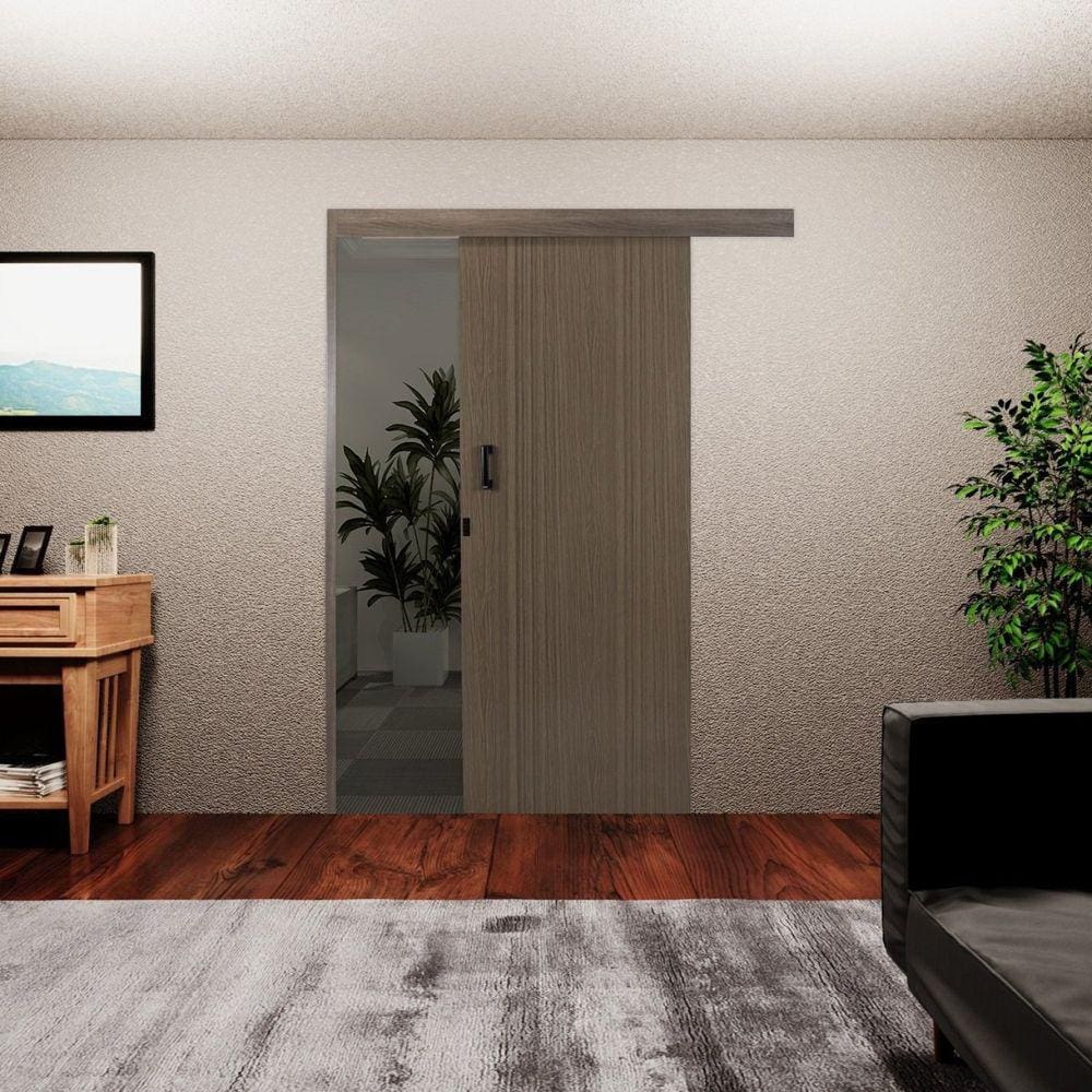 Porta de Correr Madeira 215x90cm Sobrepor Reversível Melamínico MGM Carvalho Quebec