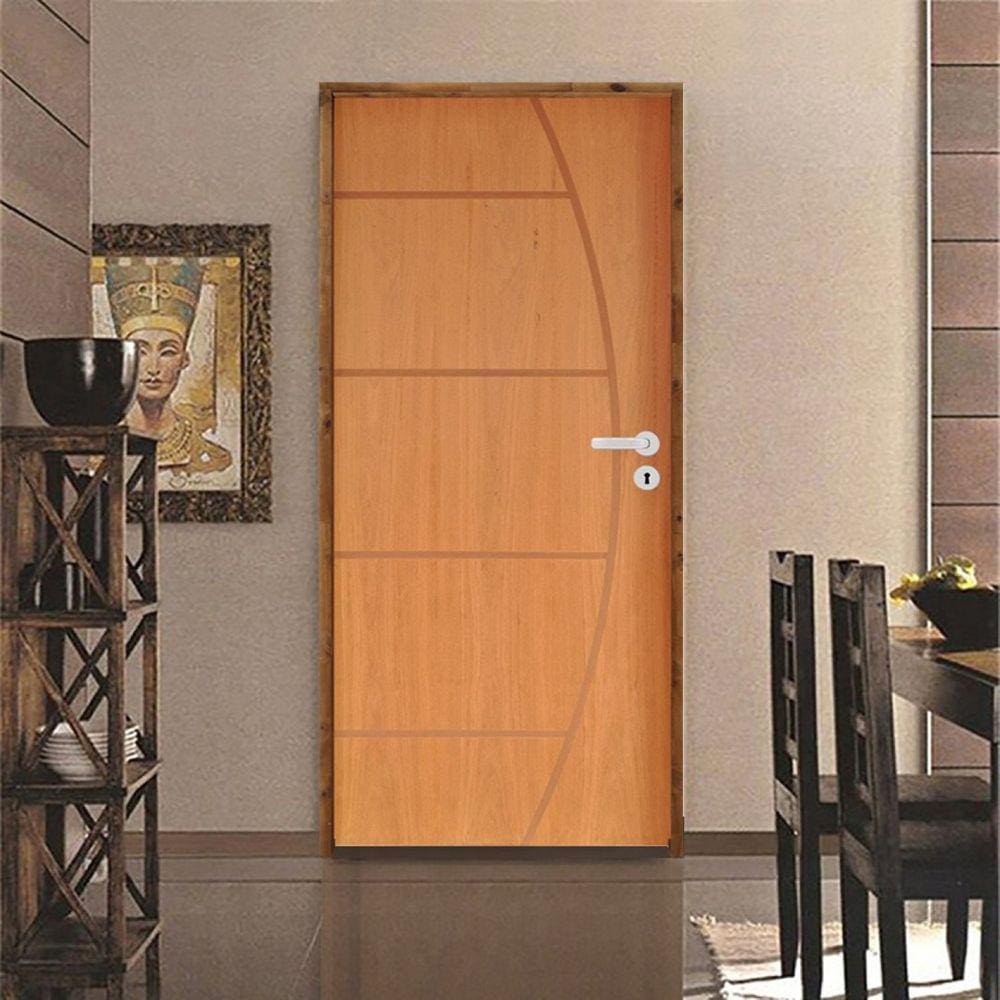 Kit Porta de Madeira 210x72cm Batente 11cm Fechadura Rolete Belissima 6 Rodam Imbuia