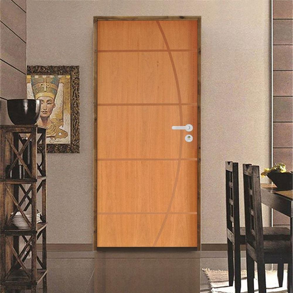 Kit Porta de Madeira 210x82cm Batente 14cm Fechadura Stilo Belissima 5 Rodam Imbuia