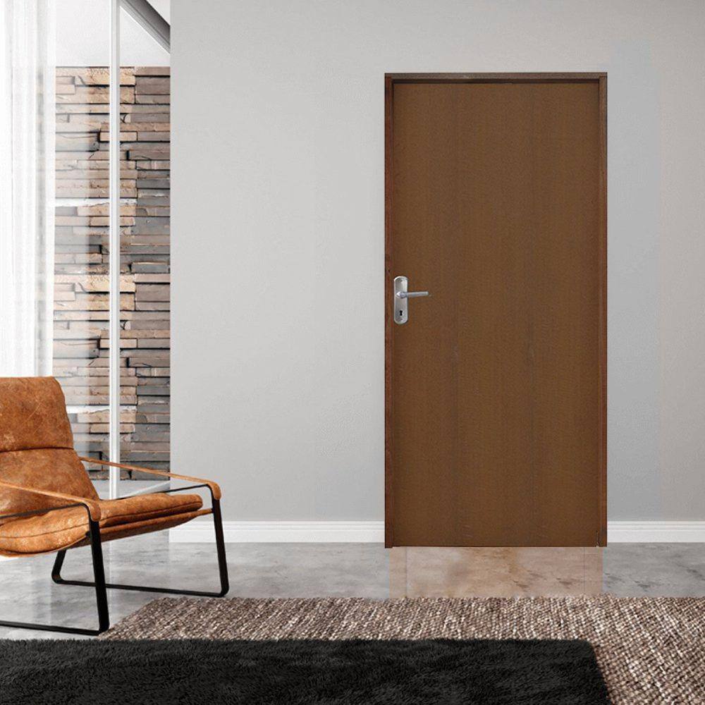 Kit Porta de Madeira 210x62cm Batente 14cm Fechadura Alavanca Rodam Imbuia