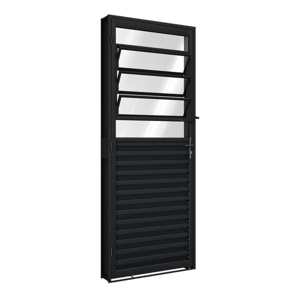 Porta de Aço de Giro Mista com Basculante 215x85cm Aço Pronto Riobras Preto